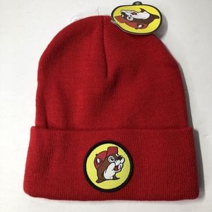 Bucees Beaver Beanie Adult One Size Fits All Red Knit Patch Cuffed Winter Hat